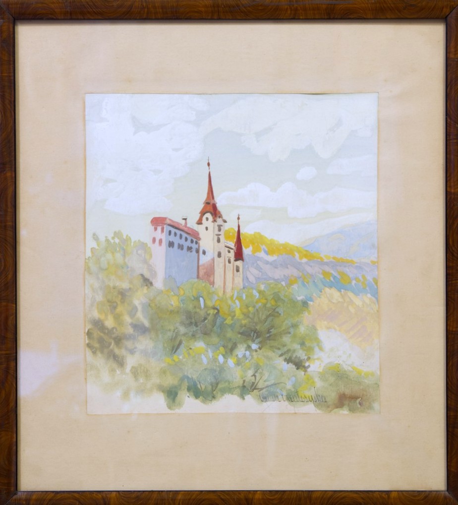 A.Czartoryska- Polski kościół na wiedeńskim wzgórzu Kahlenberg, akwarela, papier, 26 x 23 cm 