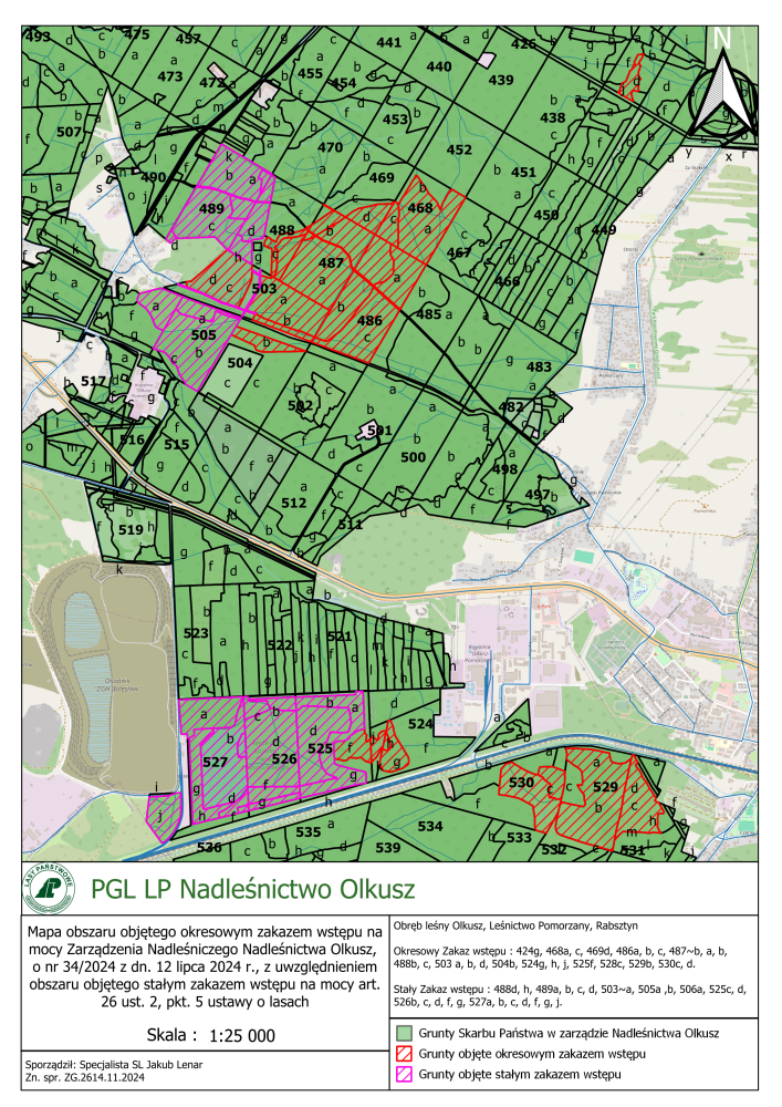 Mapa zapadlisk, źródło: Nadleśnictwo Olusz