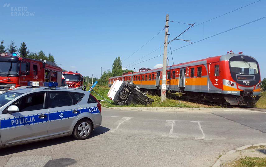 Samochód Poczty Polskiej zderzył się z pociągiem w Andrychowie