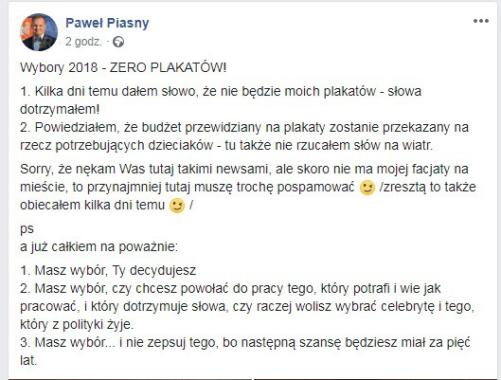 Starosta olkuski pieniądze na plakaty wyborcze przekazał na organizacje charytatywne