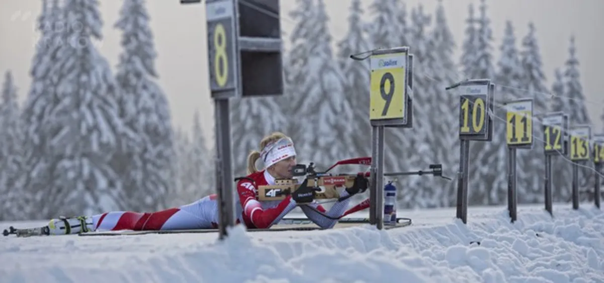 Krystyna Pałka na podium w Hochfilzen