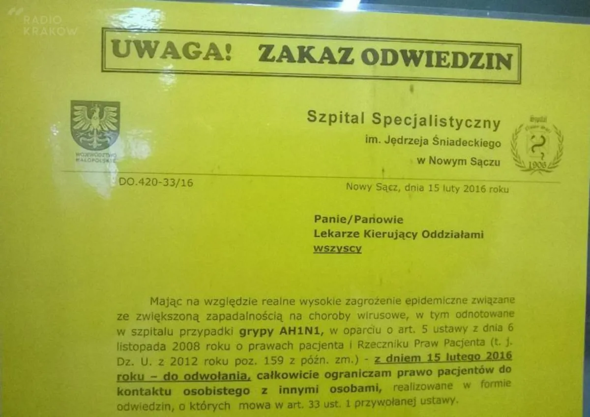 Świńska grypa w sądeckim szpitalu. Wprowadzono zakaz odwiedzin