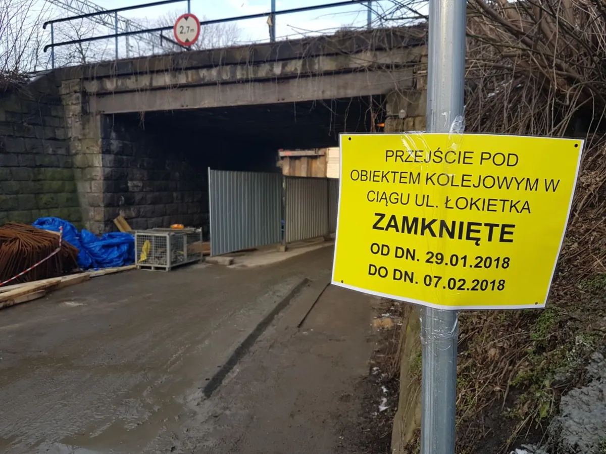 Od poniedziałku zamknięte przejście dla pieszych pod wiaduktem kolejowym na ul. Łokietka  