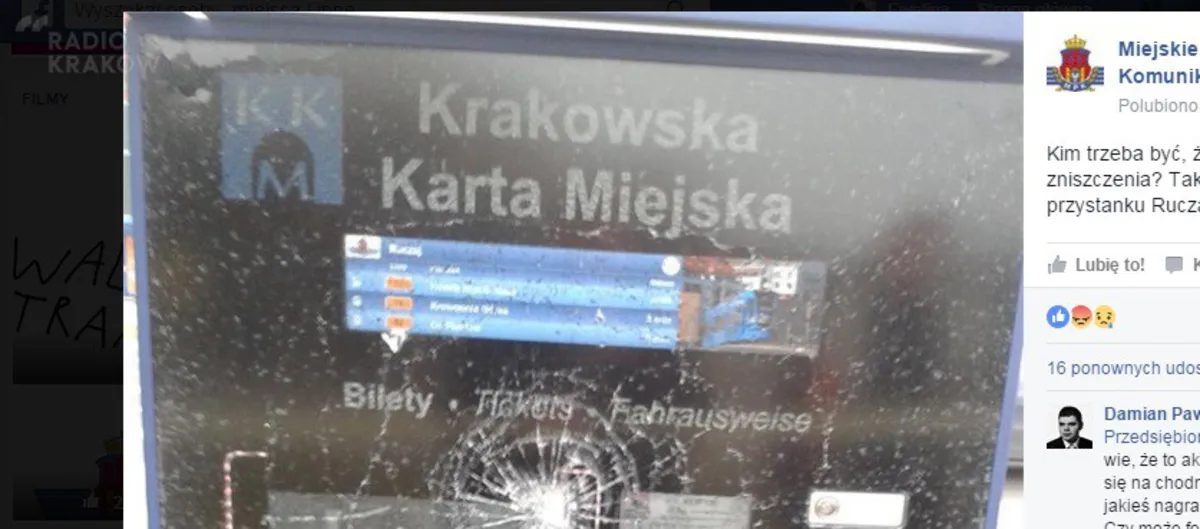 Ruczaj: w piątek powinien już działać zniszczony automat biletowy