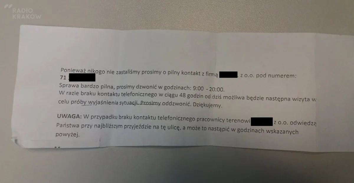 Firma windykacyjna zostawia w skrzynkach kartki z prośbą o pilny kontakt. To oszustwo?