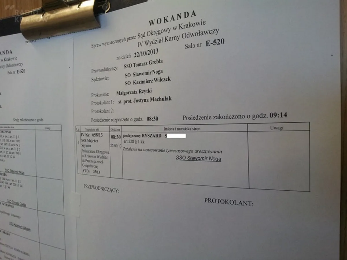 Rozprawa w sprawie Ryszarda Ś.