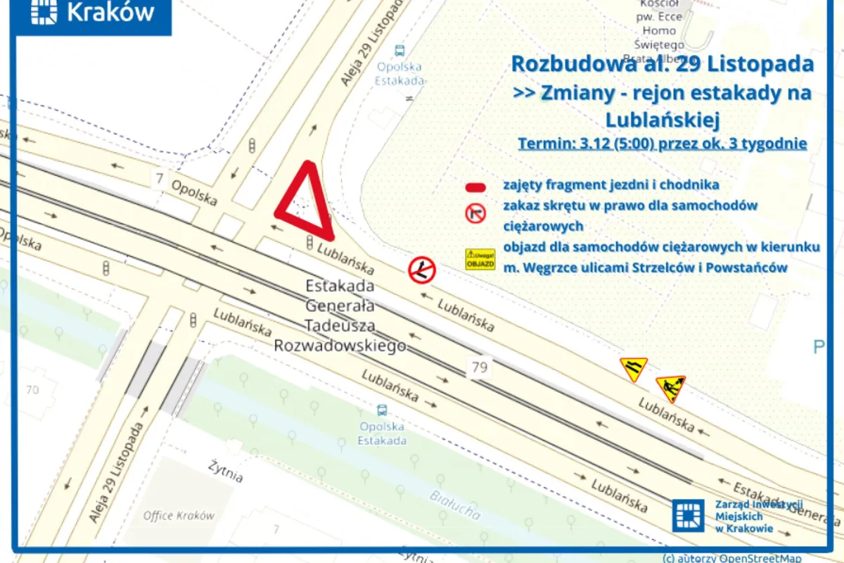 Od piątku zmiany na skrzyżowaniu al. 29 Listopada i ul. Lublańskiej