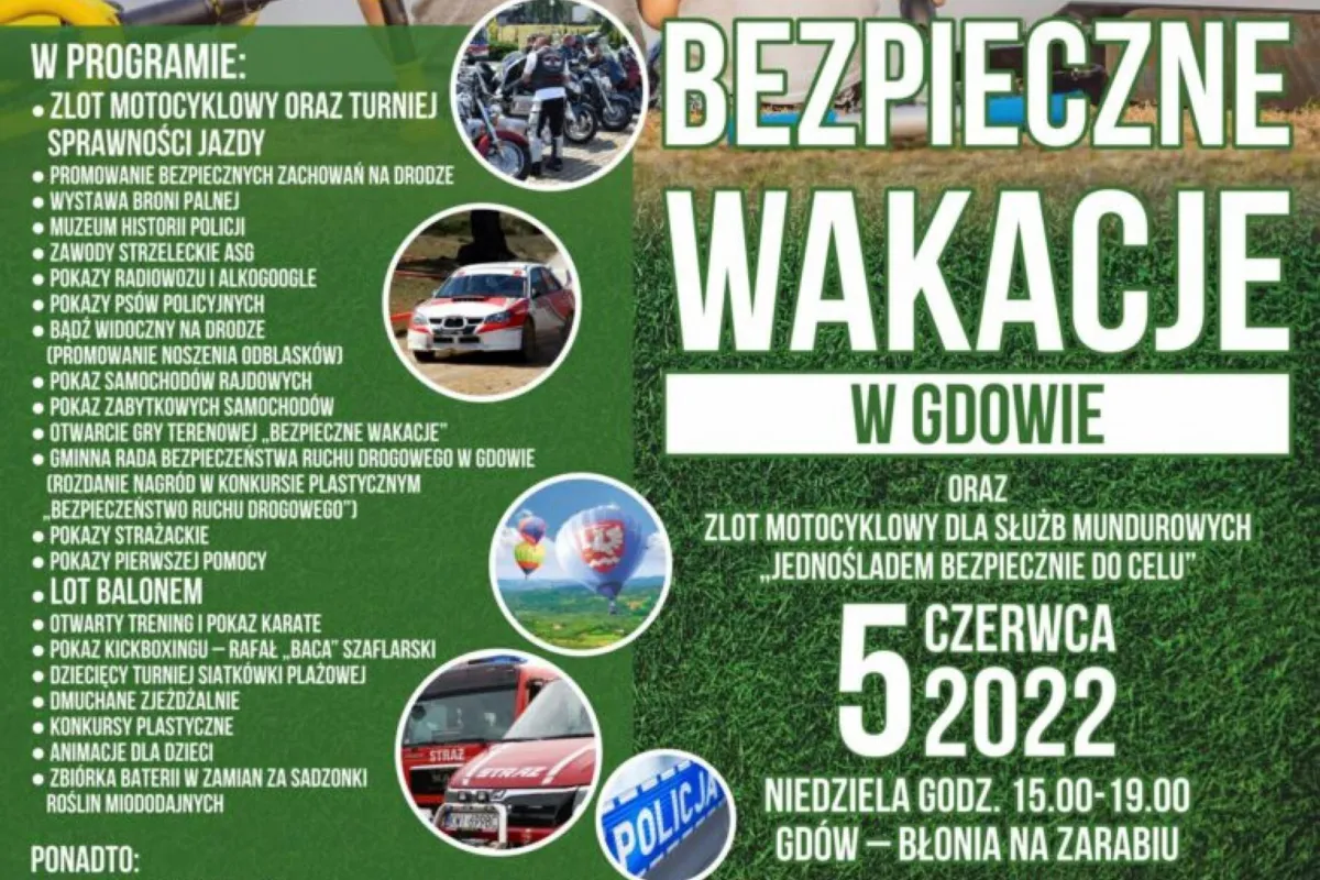 Bezpieczne wakacje w Gdowie oraz zlot motocyklowy dla służb mundurowych „Jednośladem bezpiecznie do celu”
