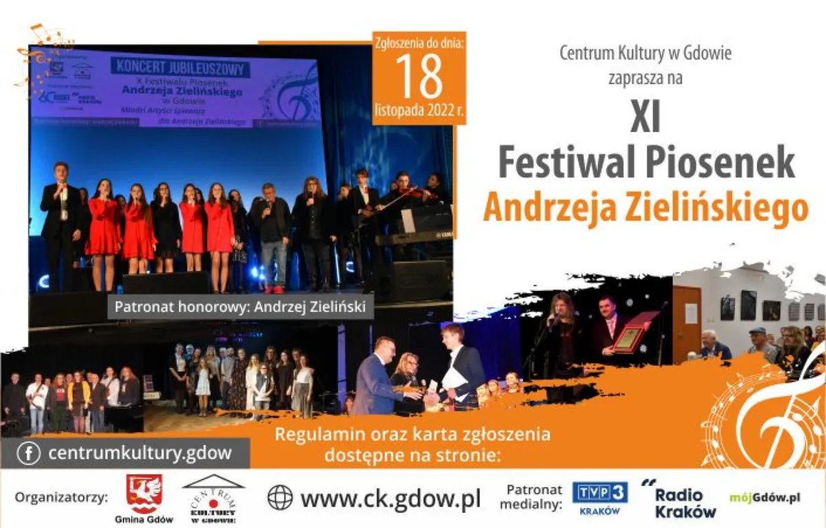 XI FESTIWAL PIOSENEK ANDRZEJA ZIELIŃSKIEGO W GDOWIE. Zgłoszenia do 18 listopada 2022r.
