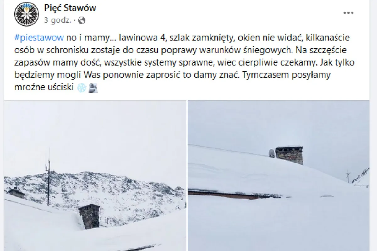 Tatry: Turyści utknęli w schronisku w Dolinie Pięciu Stawów