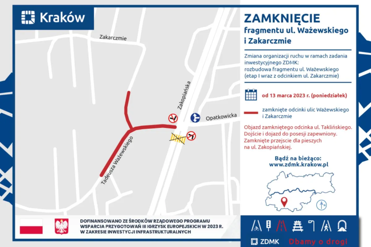 Prace na ul. Ważewskiego i Zakarczmie w Krakowie wkraczają w kluczowy etap 