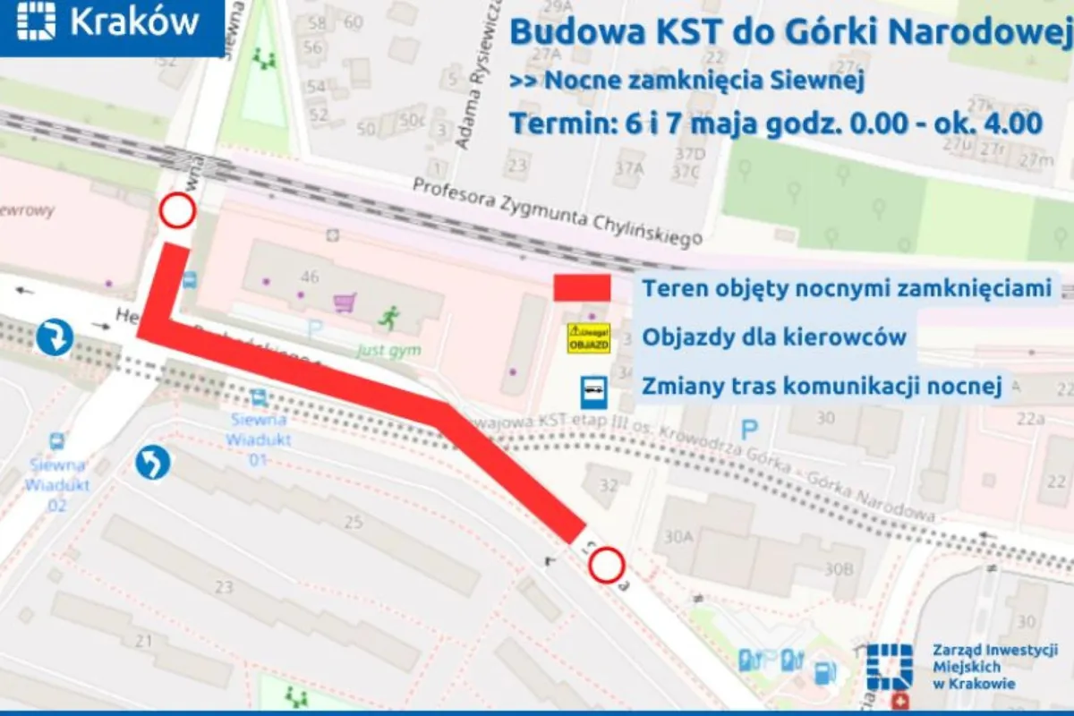 W nocy z soboty na niedzielę utrudnienia na ulicy Siewnej w Krakowie