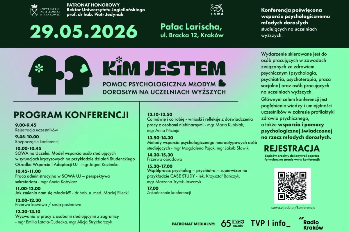 Konferencja SOWA UJ – "Kim jestem? Pomoc psychologiczna młodym dorosłym na uczelniach wyższych" 