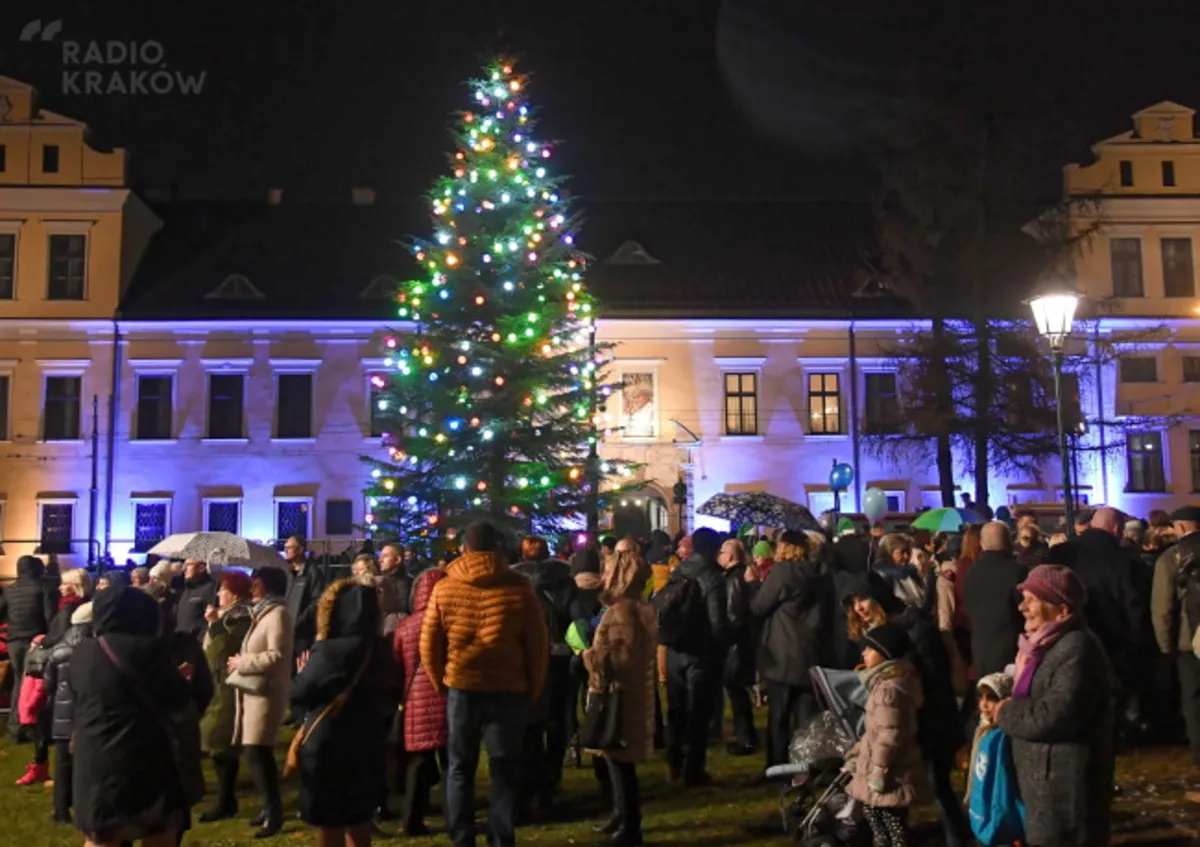 W Krakowie na Franciszkańskiej 3, przed krakowską kurią, rozbłysła choinka