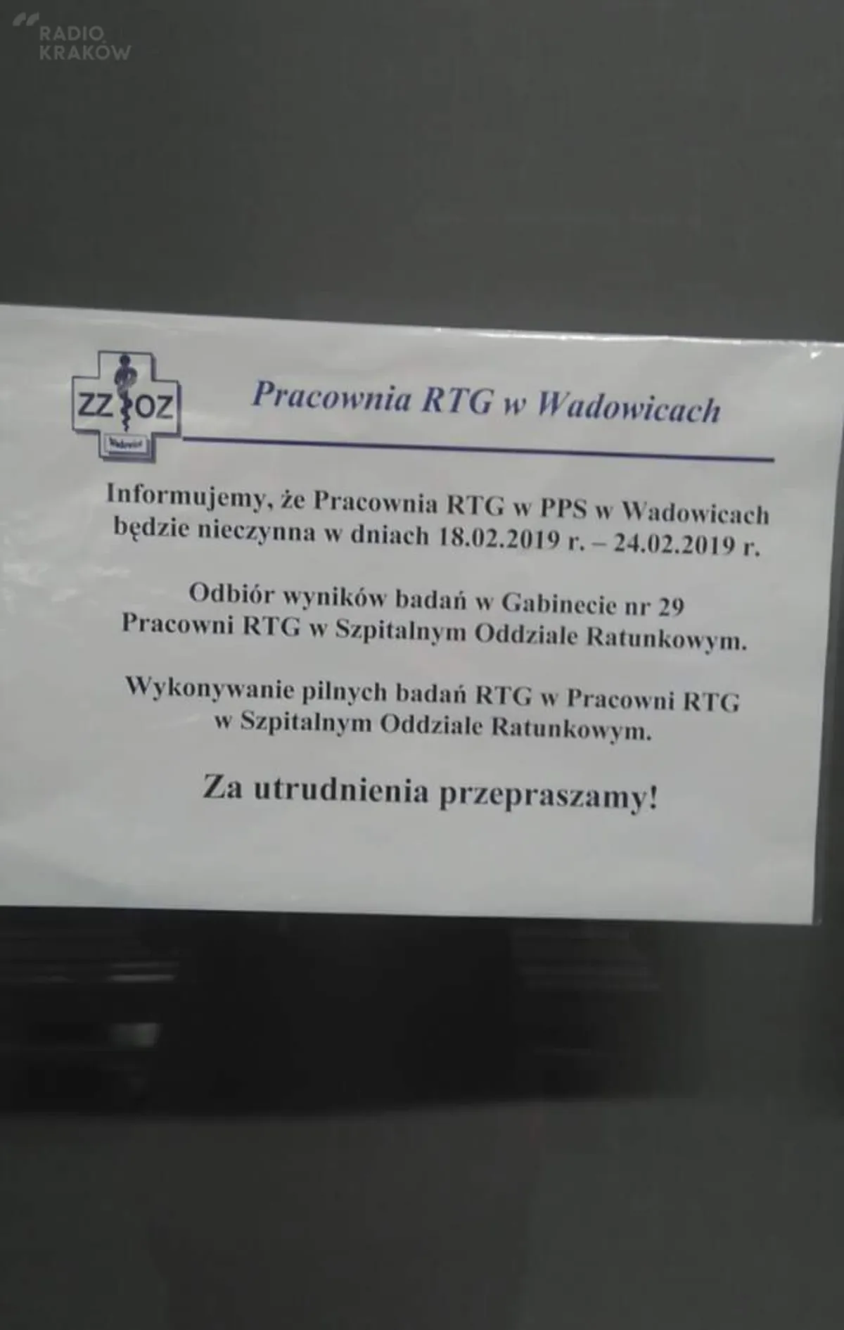 Poradnia RTG w Wadowicach nieczynna. Wszyscy pracownicy na L4