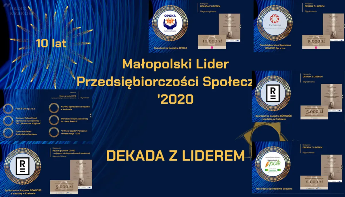 Spółdzielnia Socjalna "Opoka" z gminy Klucze została laureatem 10-tego konkursu Małopolski Lider Przedsiębiorczości Społecznej "Dekada z Liderem"