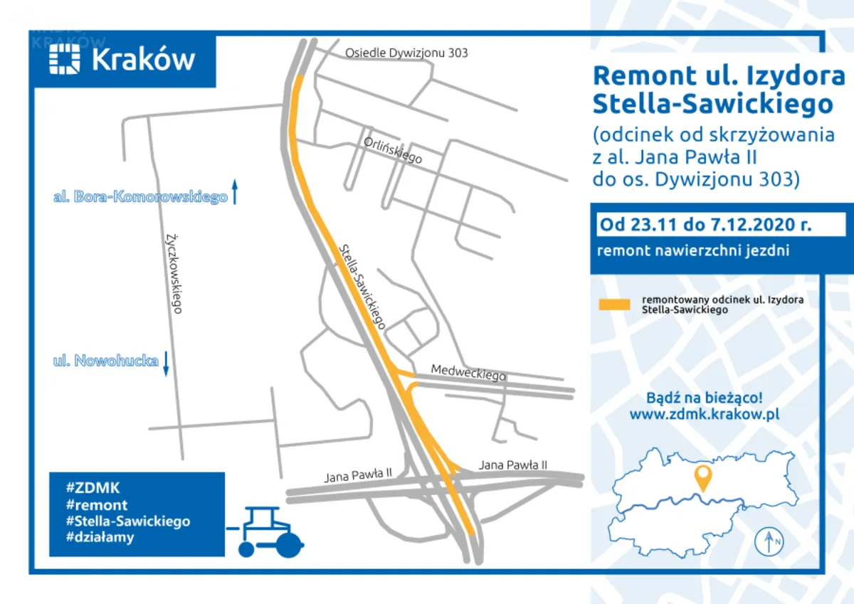 Rusza remont na Stella-Sawickiego w Krakowie. Codziennie inne utrudnienia