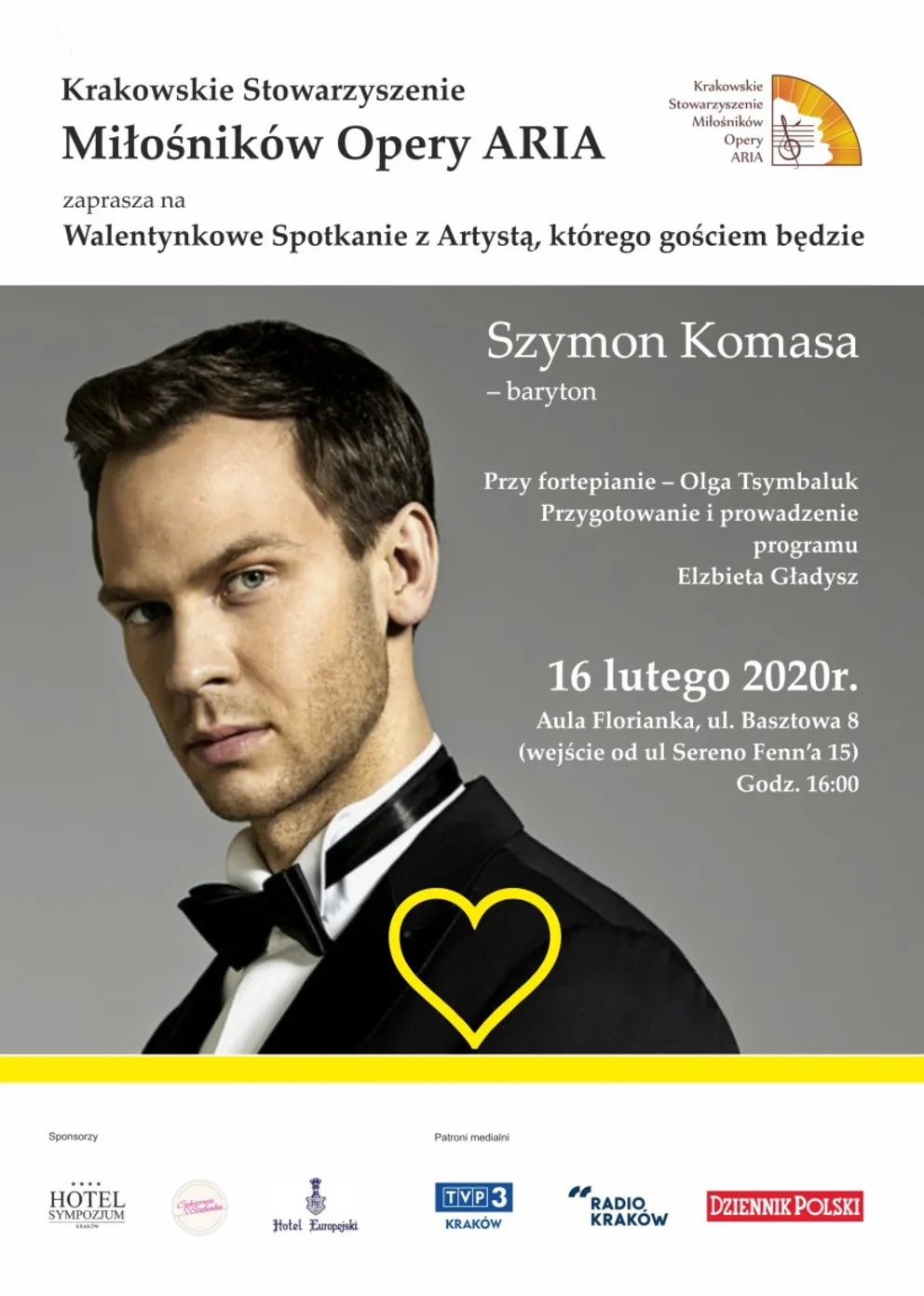 Walentynkowe Spotkanie z Artystą - Szymon Komasa, już 16 lutego w Auli Florianka.