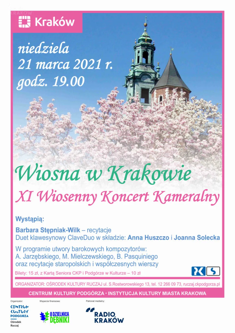 Centrum Kultury Podgórza – Ośrodek Ruczaj zaprasza na XI Wiosenny Koncert Kameralny „Wiosna w Krakowie”