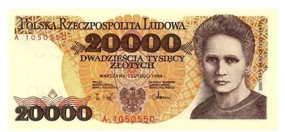 Banknot z Marią Skłodowską-Curie