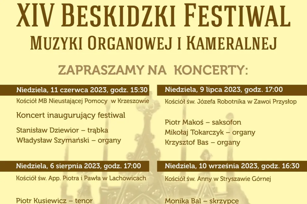 XIV Beskidzki Festiwal Muzyki Organowej i Kameralnej 2023