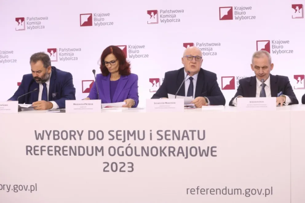 PKW po podliczeniu głosów z 85,4 proc. komisji: PiS - 36,78 proc.; KO - 29,38 proc., Trzecia Droga - 14,47 proc.; Nowa Lewica - 8,32 proc., Konfederacja - 7,25 proc.