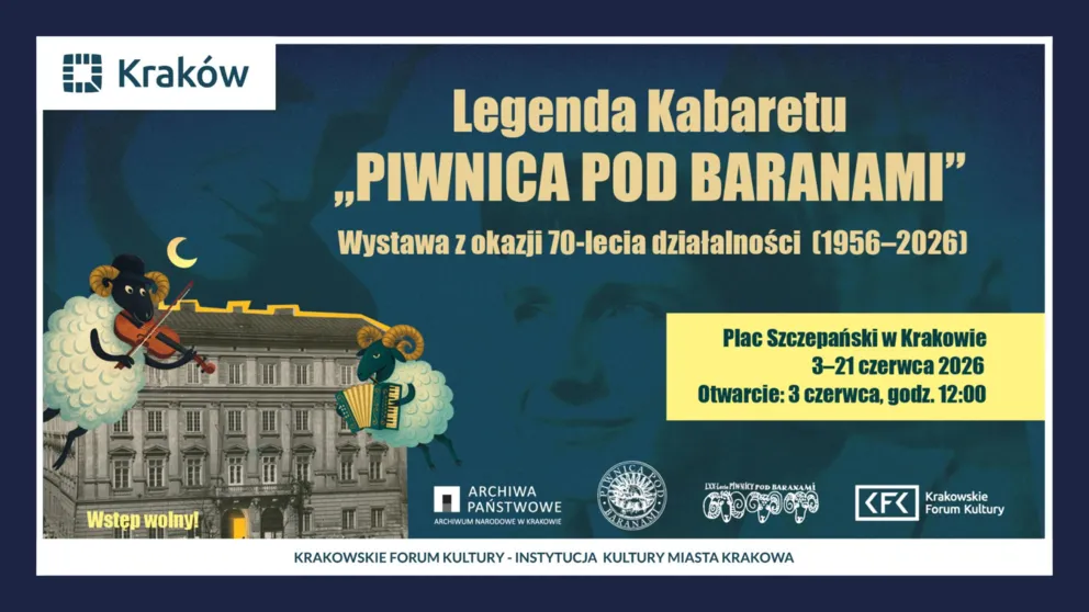 "Legenda Kabaretu PIWNICA POD BARANAMI". Plenerowa wystawa na Placu Szczepańskim w Krakowie