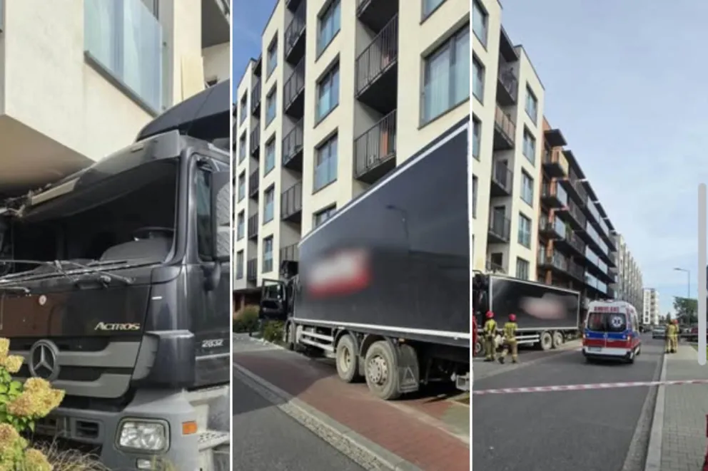 Ciężarówka uderzyła w blok przy Klimeckiego w Krakowie. Kierowca trafił do szpitala