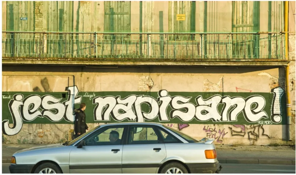 Graffiti, które uczy poprawności językowej. Fot. Mgr Mors