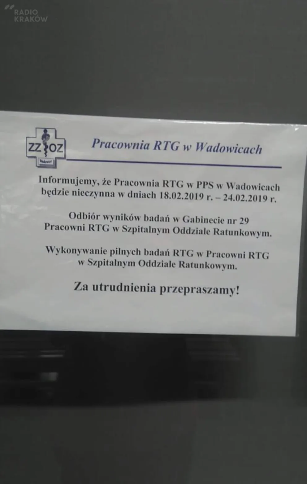 Poradnia RTG w Wadowicach nieczynna. Wszyscy pracownicy na L4